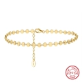 Adjustable S925 sterling silver anklet with 4mm polished gold-plated circular discs - SA25-14K / 925 Silver