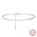 Adjustable S925 sterling silver anklet with 4mm polished round disks and lobster clasp - SA25-P / 925 Silver