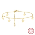 Adjustable S925 sterling silver gold plated anklet with six 6mm star charms - SA27-14K / 925 Silver