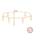 S925 sterling silver gold plated anklet with six cross charms and adjustable clasp - Sa28-14k / 925 Silver