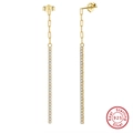Elegant 925 sterling silver gold drop earrings with vertical cubic zirconia stones - Gold Long Tassel Drop SE110-14K / Gold