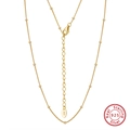 Halskette aus 925er Sterlingsilber mit 14K Goldbeschichtung und verstellbarer Perlenkette - 925er Silber / 14K Gold Plattiert (35+5cm)