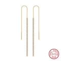 Elegant S925 sterling silver gold-plated long drop earrings with cubic zirconia stones - Gold Long Tassel Threader SE111-14K / Gold