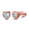 Boucles d'oreilles cœur en argent S925 plaqué or rose avec pierres zircon 4A - Puces Cœur Solitaire Or Rose (APE44-R)