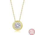 Classic S925 sterling silver gold-plated bubble round pendant necklace for women - 6.5mm Zirconia Style / 14K Gold