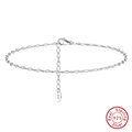 Detail view of S925 sterling silver anklet showing lobster clasp and adjust chain - 925 Silver / White Gold