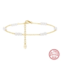 Elegant S925 sterling silver gold plated anklet with fresh white pearls for women - 925 Silver / 14K Gold