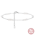 Detailed macro view of S925 sterling silver anklet with pearls and hallmark tag - 925 Silver / White Gold