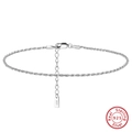 Detailed macro view of S925 sterling silver rope anklet chain with lobster clasp - 925 Silver / Silver
