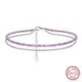 Double-layered S925 sterling silver anklet featuring 2mm natural purple spinel faceted beads - 925 Silver / White Gold