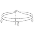 Minimalist double layer S925 sterling silver anklet with freshwater pearl pendants - 925 Silver / Silver (22+5cm)