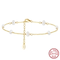 Elegant S925 sterling silver anklet featuring baroque pearls and gold-plated chain - 21.5+5cm / 14K Gold