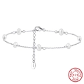 Macro detail of S925 sterling silver chain with baroque pearls and lobster clasp - 21.5+5cm / White Gold