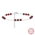 Cavigliera in argento S925 con granati naturali da 4mm e chiusura a moschettone - Granato Naturale Placcato Platino (22+5cm)