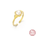 Handcrafted S925 sterling silver gold wire wrapped ring with a natural freshwater pearl - Adjustable Ring / 14K Gold
