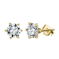 Elegant 925 sterling silver gold-plated six-prong cubic zirconia stud earrings in white gold - Six-Prong Round Moissanite Stud Earrings / 10mm (4ct) / Gold