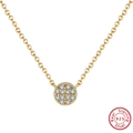 Sparkling 925 sterling silver necklace with circular pave zircon pendant on O-chain - 925 Silver / 14K Gold