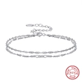 Bracciale minimalista a doppio strato in argento sterling S925 con finitura lucida - Argento 925 / Argento