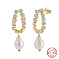 925 silver baroque pearl earrings with gold plating and sparkling cubic zirconia stones - Baroque Pearl (GPE76) / 925 Silver