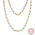 14K gold plated S925 sterling silver necklace with white freshwater pearls and lobster clasp - 925 Silver / Gold