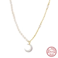 Collana con perle naturali e argento S925 con ciondolo a mezzaluna in madreperla - Argento 925 / Oro 14K