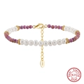 Elegantes Armband aus S925 Silber mit Süßwasserperlen und lila Edelsteinen - Perle + Lepidolith + Metall-Distanzstück (18+5cm) / 925er Silber