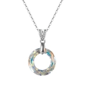 Minimalist silver necklace with round aurora crystal pendant and V-shaped zircon bail - Platinum Plated (45CM)