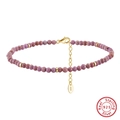 Fußkette aus S925 Sterlingsilber mit violetten Natursteinen und goldenen Elementen - 14K Vergoldet + 3mm Lila Phosphosiderit