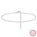 Minimalistisches S925 Sterlingsilber Perlenfußkettchen mit Karabiner und Verlängerung - Platin