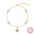 S925 Sterling Silber Fußkettchen mit Süßwasserperlen und Zirkon-Seestern-Anhänger - 14K Gold Beschichtet