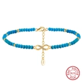 Tobillera de plata S925 con símbolo infinito, cuentas azules y piedras de circón - Dorado + Turquesa Verde