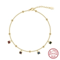 Fußkette aus S925 Sterlingsilber mit 18 Karat Vergoldung und bunten Zirkonia-Steinen - Gold