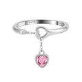 S925 Sterling Silber Ring mit hohlem Herzband und rosa Zirkon Anhänger, verstellbar - Weißgold plattiert
