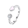 Anillo ajustable de plata S925 con corazón de esmalte rosa y circonita cúbica - Estilo de Corazón Rosa (SR339-P)