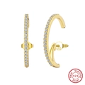 Gold-plated S925 sterling silver C-shaped hoop earrings with clear cubic zirconia - Minimalist Curved Studs SE389-14K / Silver