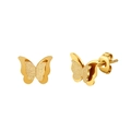 Golden butterfly stud earrings with double-layered wings in polished and matte finish - Butterfly Double Layer Style (STKE03) / Gold