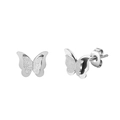 Elegant silver butterfly stud earrings with matte textured wings and polished metal finish - Frosted Butterfly Stud Earrings (STKE03) / Steel