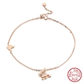 S925 sterling silver rose gold butterfly anklet with adjustable double-layer pendants - Sa63-r / 925 Silver