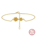 Elegant S925 sterling silver gold anklet featuring two delicate flower charms - SA67-14K / 925 Silver
