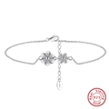 Elegant 925 sterling silver anklet featuring double flower charms and lobster clasp - Minimum Order Of 30 - Sa67-p / 925 Silver