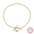 Elegant gold-plated S925 sterling silver beaded anklet with heart-shaped OT clasp closure - SA68-14K / 925 Silver
