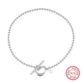 Polished S925 sterling silver bead chain anklet featuring a romantic heart toggle clasp - SA68-P / 925 Silver