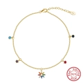 Gold plated 925 sterling silver anklet with colorful zircon stones and floral charm - Minimum Order Of 30 - Sa69-14k / 925 Silver
