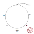 S925 sterling silver anklet with five colorful gemstone charms and lobster clasp - SA69-P / 925 Silver
