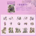 Floral PET sticker pack featuring vintage purple flowers and bicycle motifs, 15 pieces - Bicycle Floral
