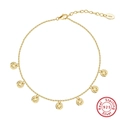 Minimalist S925 sterling silver anklet in gold finish with hammered round charms - SA75-14K / 925 Silver