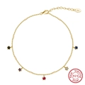 Elegant S925 sterling silver anklet with colorful star charms and golden chain finish - SA92-14K / 925 Silver