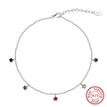 S925 sterling silver anklet with colorful star zircons and polished metal tubes - SA92-P / 925 Silver