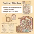 Chinese landscape DIY scenery stickers set with PET material for journaling - Red Pavilion / 3 Sheets