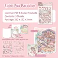 Pink Peach Blossom Fox DIY Landscape Sticker Set with PET Material Background Cards - Spirit Fox Paradise / 3 Sheets